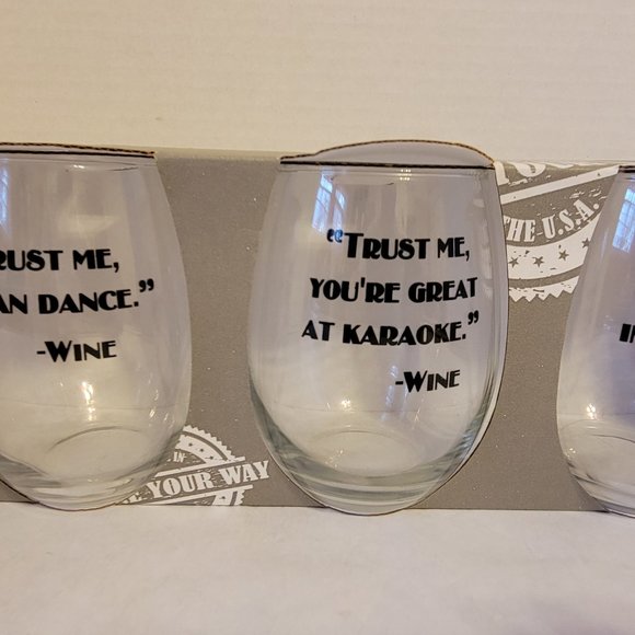 "Trust Me, ..." Wine Collection Set Of 4 Stemless Wine Glasses - NIB - Picture 4 of 8